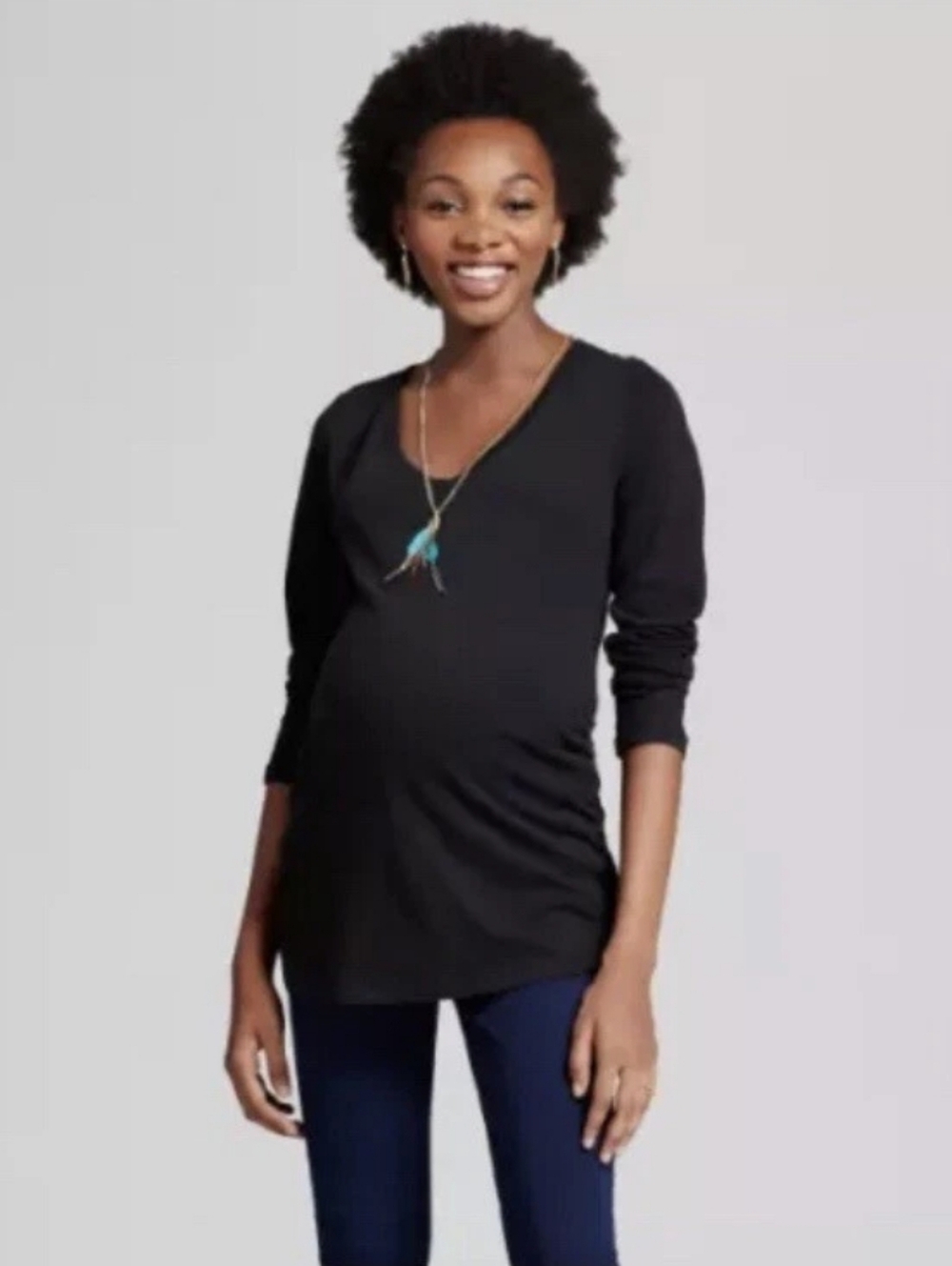 Isabel Black V-Neck Long-Sleeve Maternity Top